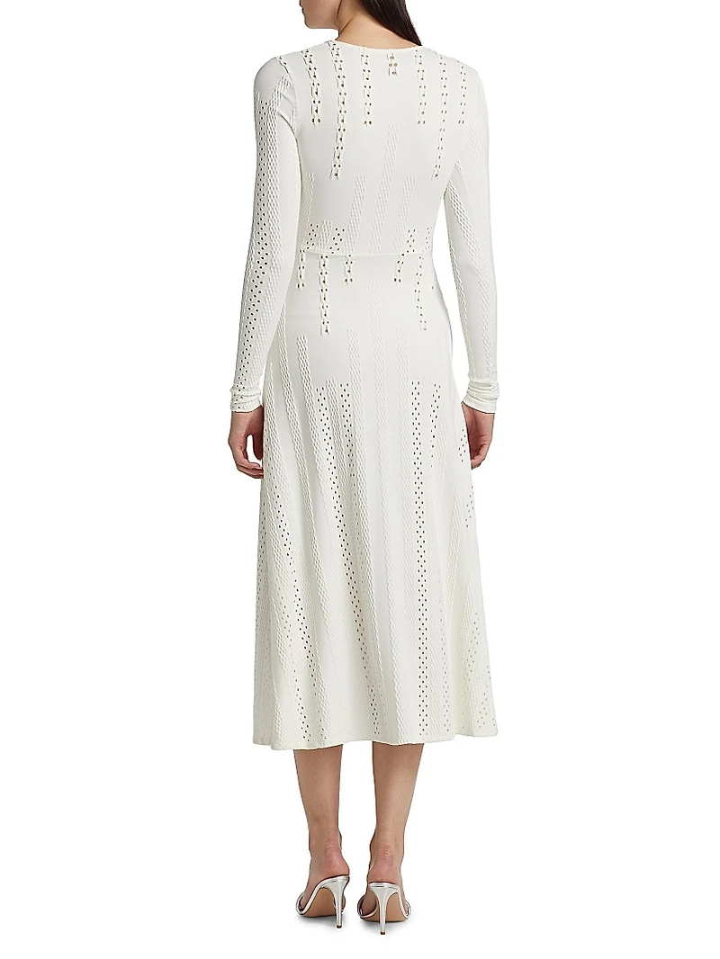 Eyelet Twist-Front Midi-Dress