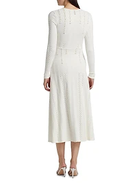 Eyelet Twist-Front Midi-Dress