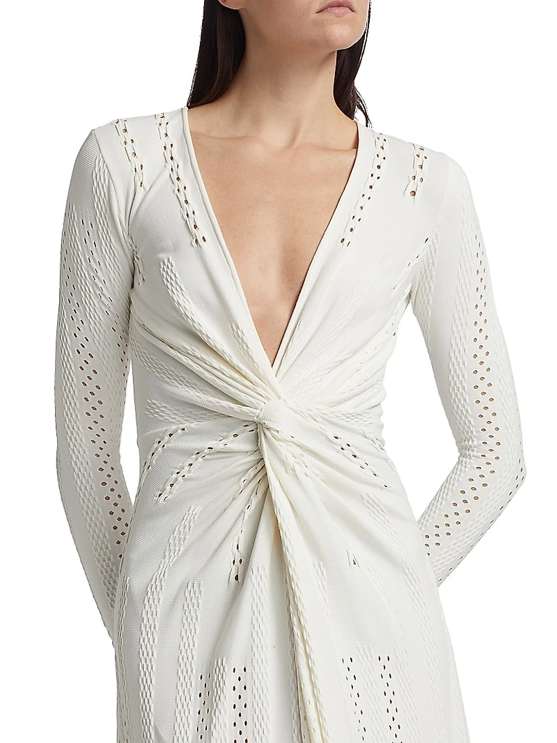 Eyelet Twist-Front Midi-Dress