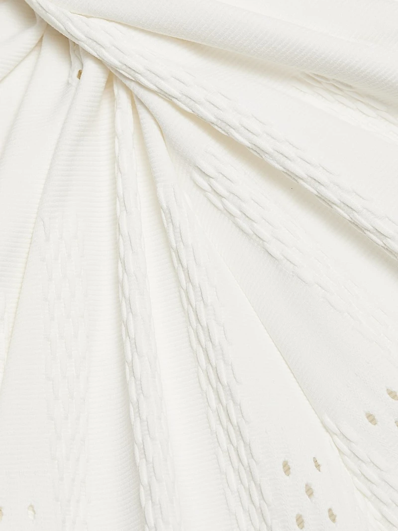 Eyelet Twist-Front Midi-Dress