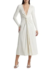 Eyelet Twist-Front Midi-Dress