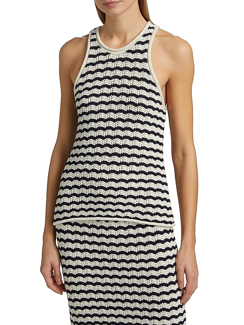 Nelly Striped Cotton-Blend Crochet Top