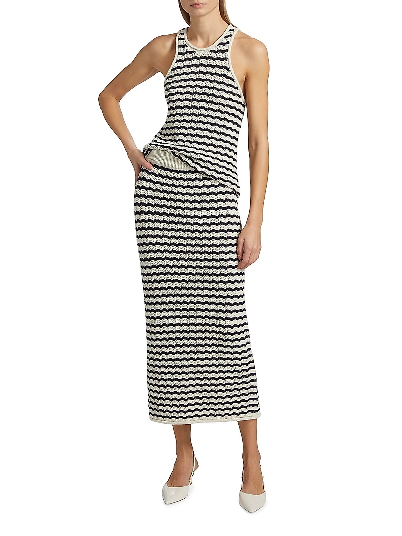 Nelly Striped Cotton-Blend Crochet Top