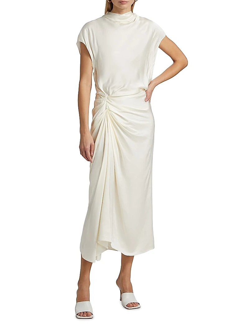 Alma Draped Satin Midi Dress