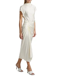 Alma Draped Satin Midi Dress