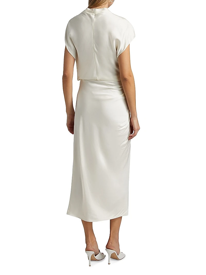 Alma Draped Satin Midi Dress