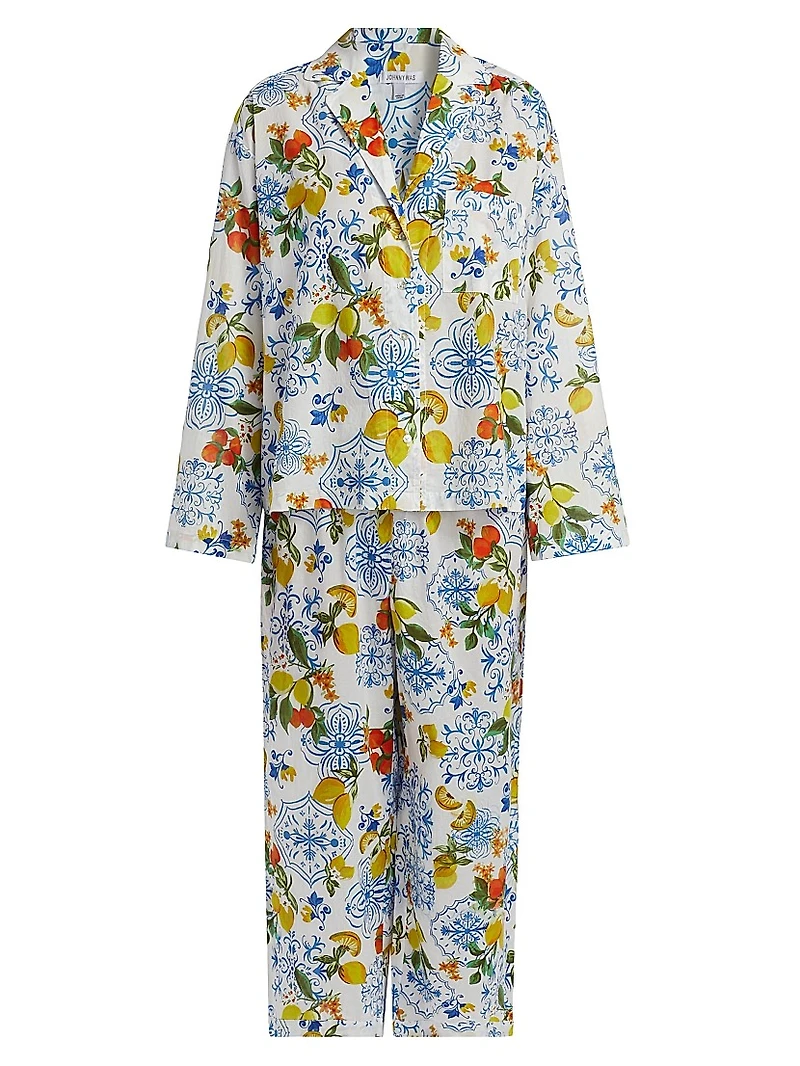 Citrus-Print Cotton Relaxed Pajamas