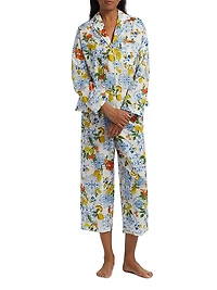 Citrus-Print Cotton Relaxed Pajamas