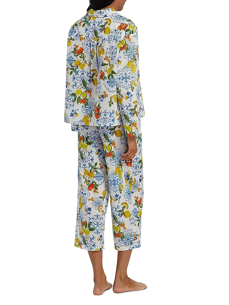 Citrus-Print Cotton Relaxed Pajamas