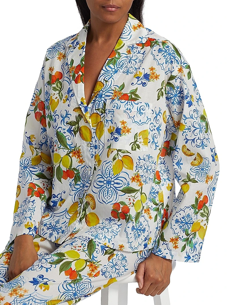 Citrus-Print Cotton Relaxed Pajamas