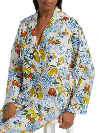 Citrus-Print Cotton Relaxed Pajamas