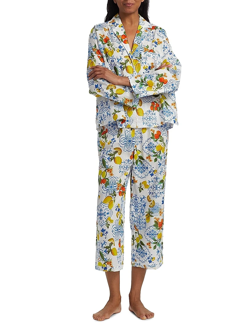 Citrus-Print Cotton Relaxed Pajamas