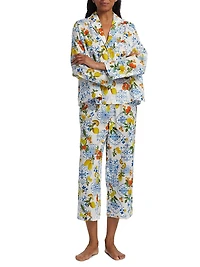 Citrus-Print Cotton Relaxed Pajamas