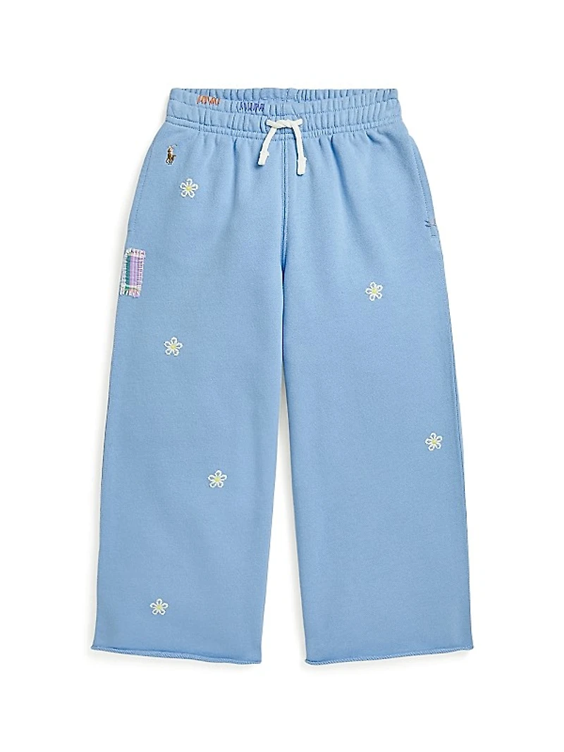 Little Girl's Floral Embroidered Sweatpants