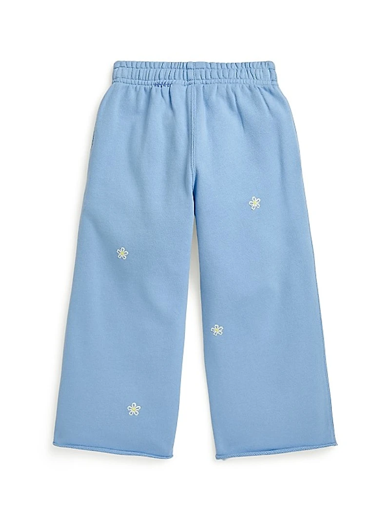 Little Girl's Floral Embroidered Sweatpants