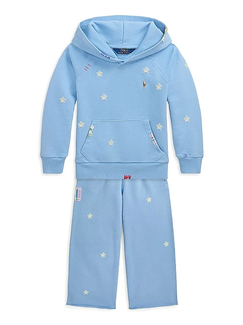 Little Girl's Floral Embroidered Sweatpants