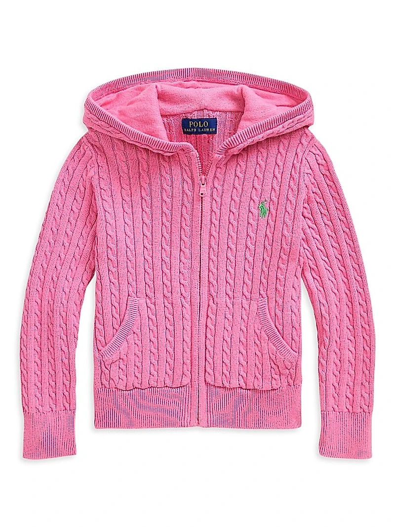 Little Girl's & Girl's Cable-Knit Zip-Up Hoodie