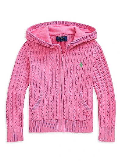 Little Girl's & Girl's Cable-Knit Zip-Up Hoodie