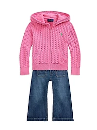 Little Girl's & Girl's Cable-Knit Zip-Up Hoodie