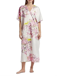 Sumi-E Floral V-Neck Midi-Dress