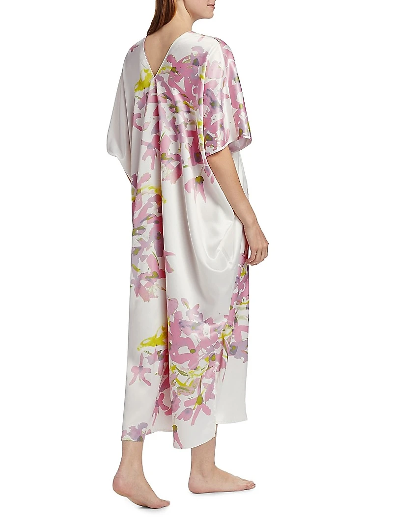 Sumi-E Floral V-Neck Midi-Dress