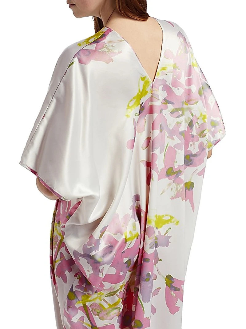 Sumi-E Floral V-Neck Midi-Dress