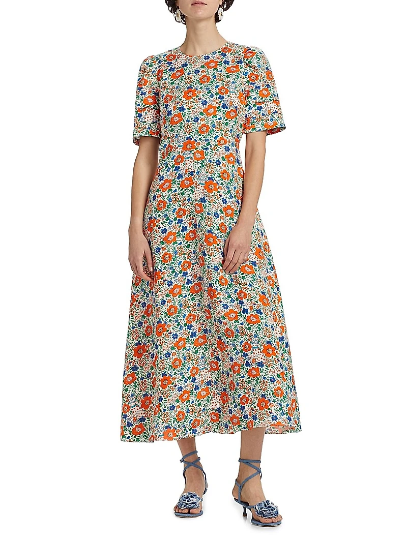 Casey Linen-Blend Floral Midi-Dress