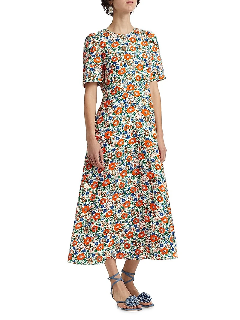 Casey Linen-Blend Floral Midi-Dress