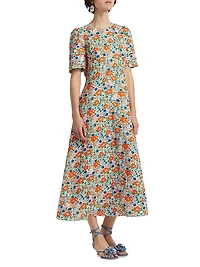 Casey Linen-Blend Floral Midi-Dress