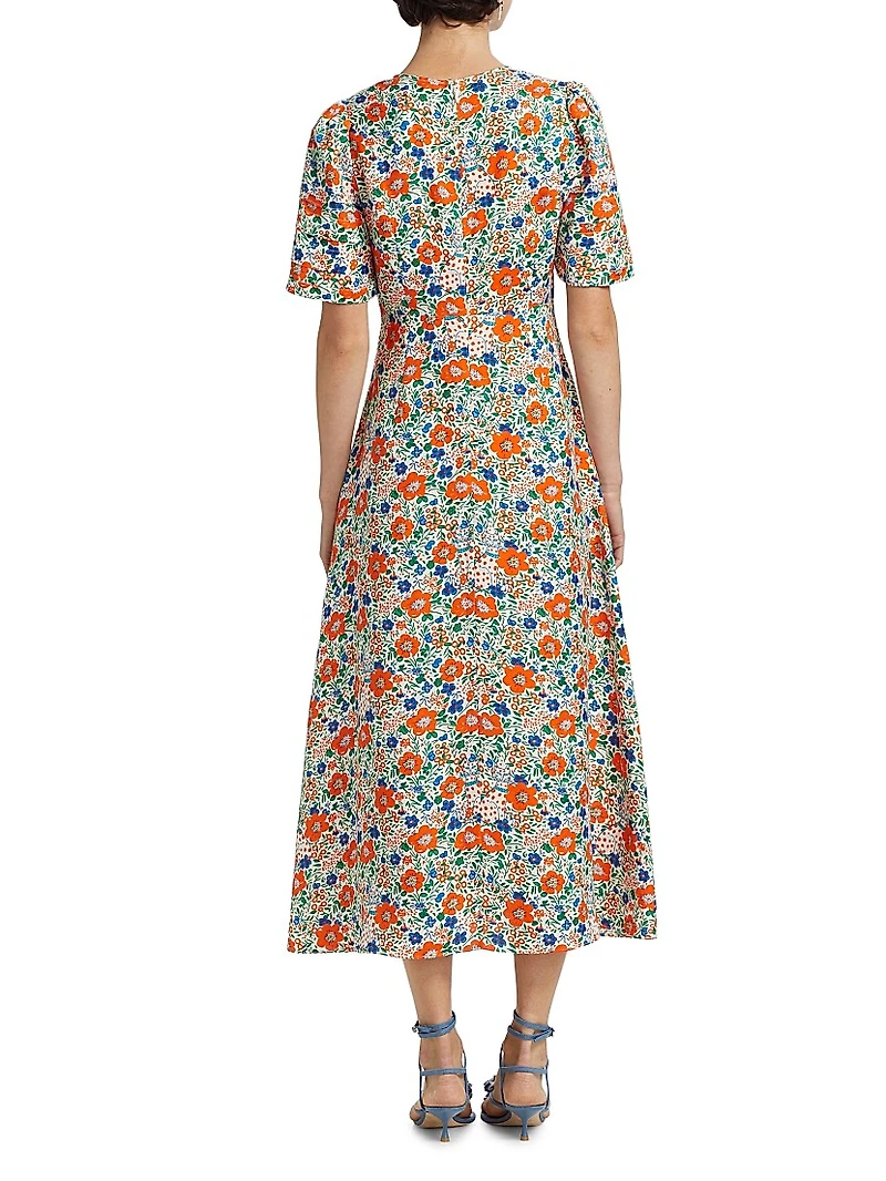 Casey Linen-Blend Floral Midi-Dress
