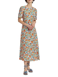 Casey Linen-Blend Floral Midi-Dress