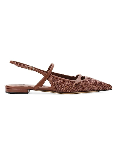 Tita Leather-Trimed Raffia Flats