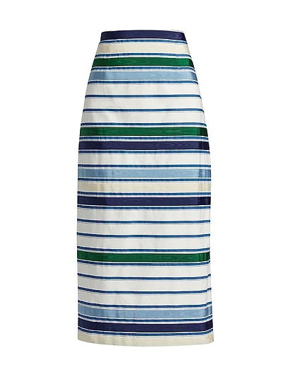 Striped Cotton-Blend Maxi Pencil Skirt