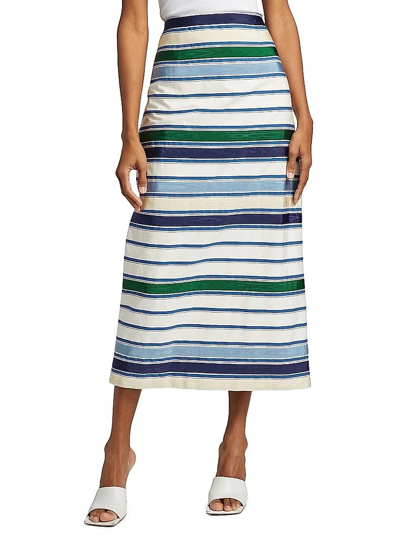 Striped Cotton-Blend Maxi Pencil Skirt