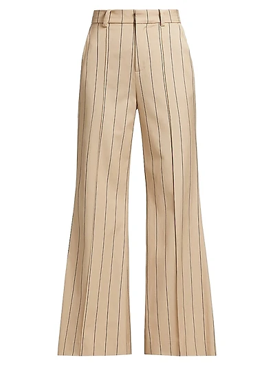Striped Stretch-Cotton-Blend Mid-Rise Flared Pants