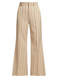 Striped Stretch-Cotton-Blend Mid-Rise Flared Pants