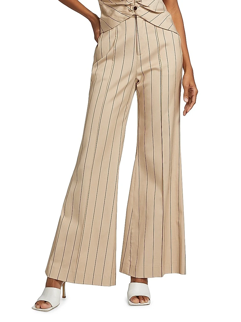 Striped Stretch-Cotton-Blend Mid-Rise Flared Pants