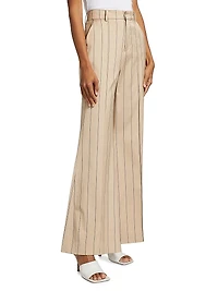 Striped Stretch-Cotton-Blend Mid-Rise Flared Pants