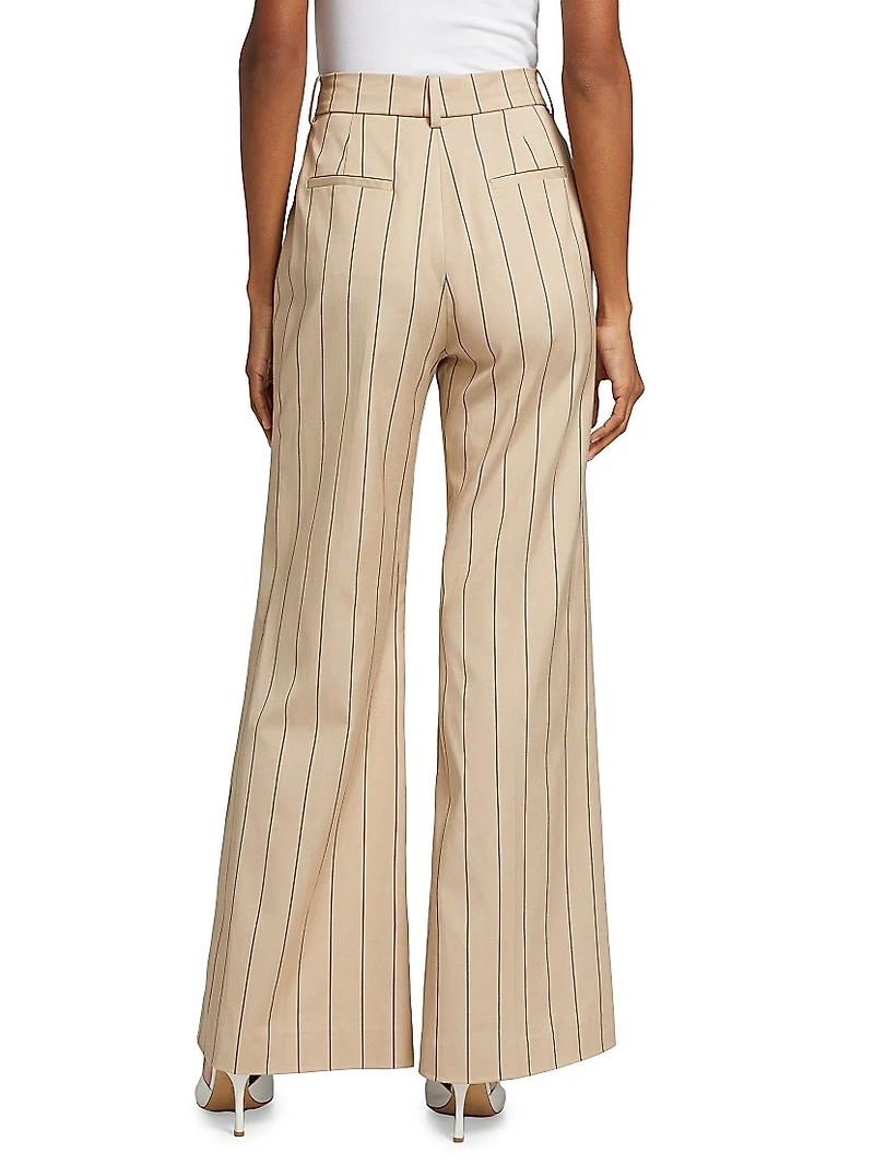 Striped Stretch-Cotton-Blend Mid-Rise Flared Pants