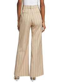 Striped Stretch-Cotton-Blend Mid-Rise Flared Pants