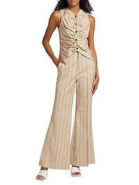 Striped Stretch-Cotton-Blend Mid-Rise Flared Pants