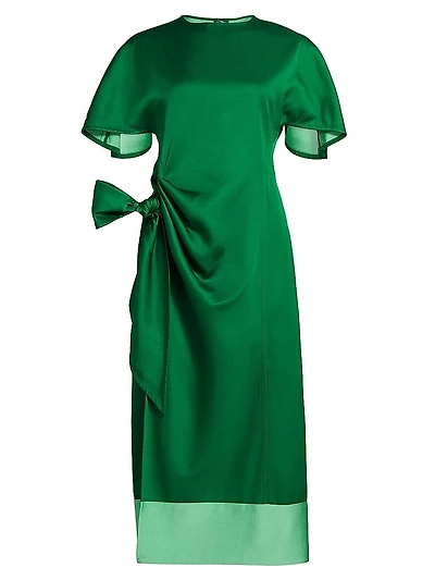 Colorblocked Satin Tie-Waist Midi-Dress