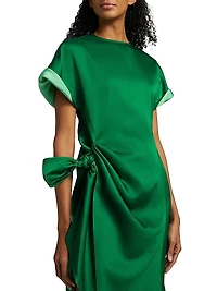 Colorblocked Satin Tie-Waist Midi-Dress
