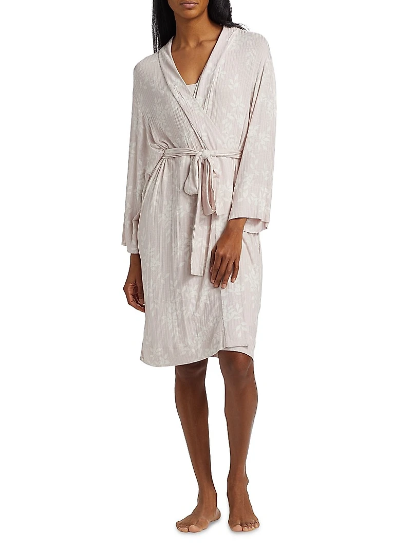 Aria Floral Rib-Knit Jersey Robe