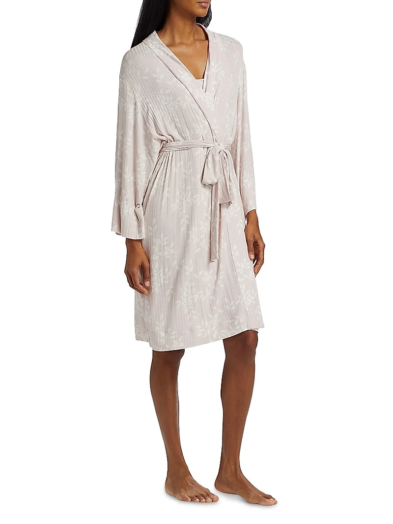 Aria Floral Rib-Knit Jersey Robe