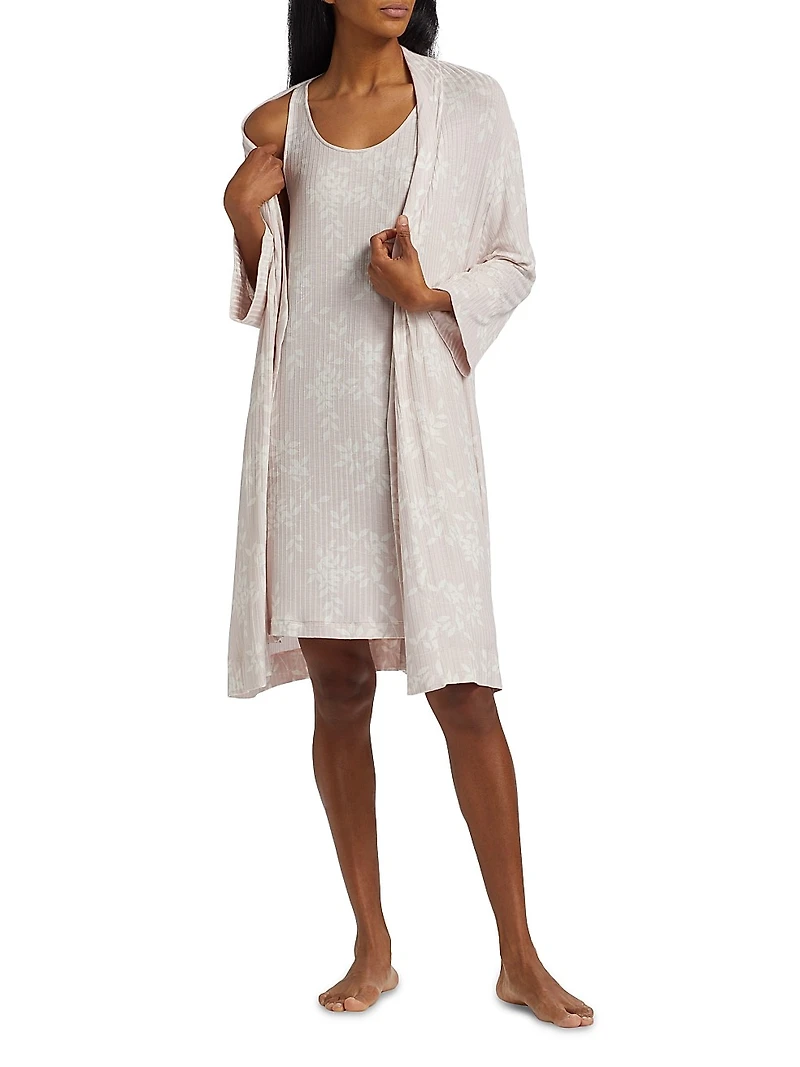 Aria Floral Rib-Knit Jersey Robe