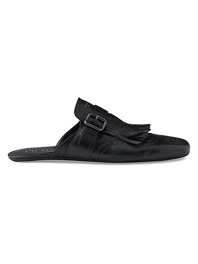 Fringed Monk Strap Leather Mules