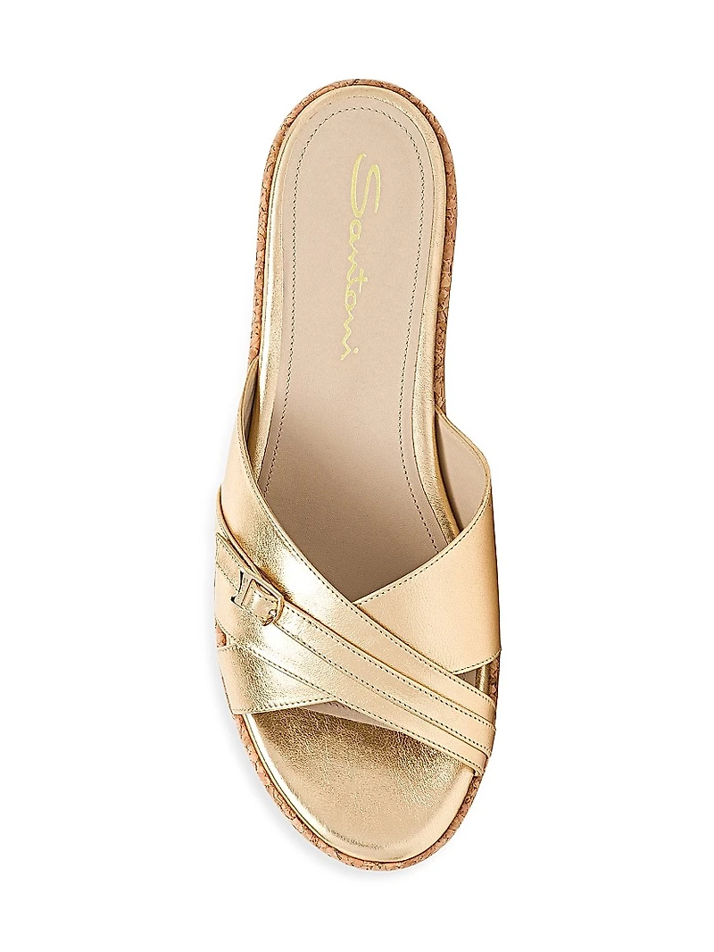 Calypso Metallic Leather Wedge Sandals