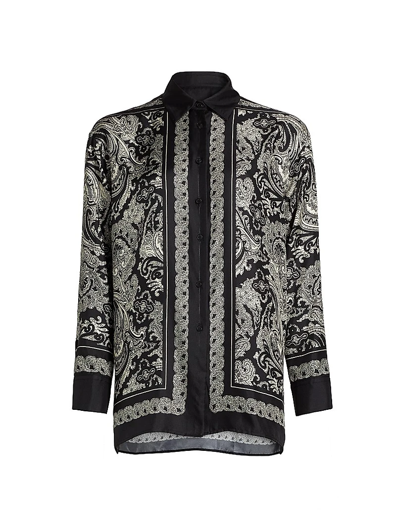 Alfie Paisley Silk Button-Front Top
