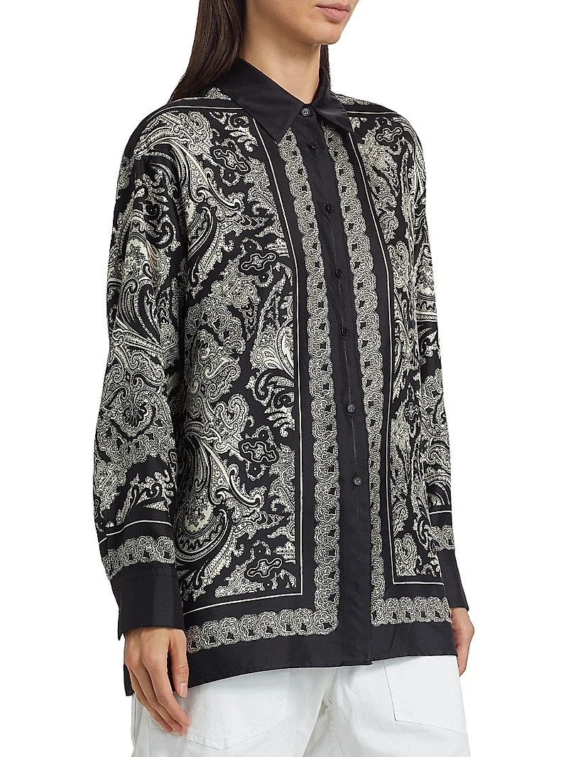 Alfie Paisley Silk Button-Front Top